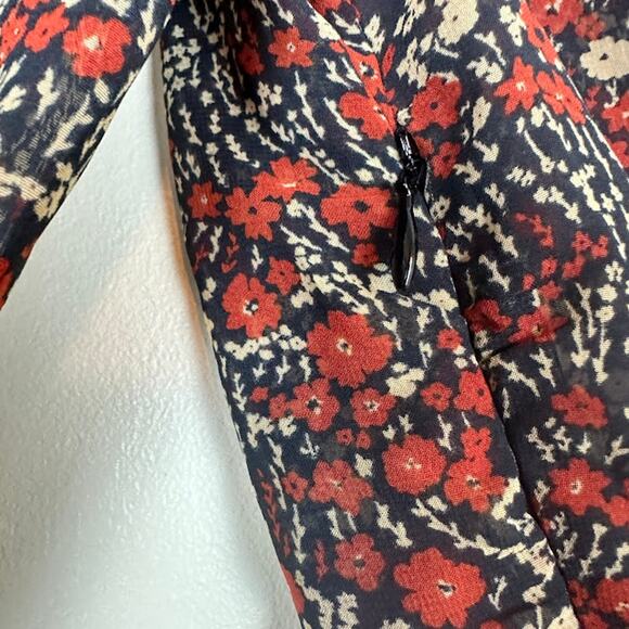 Zara Women's Floral Print A-Line Ruched Front‎ Ruffle Hem Blouse Size XS - Picture 7 of 9
